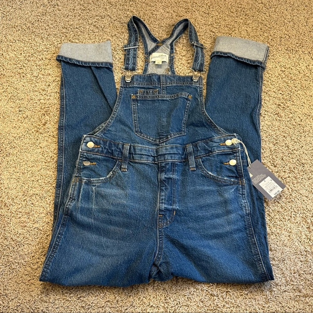 UNIVERSAL THREAD XSmall size 0-2 Medium Wash Full Length Cuffed Overalls NEW! - Picture 4 of 6